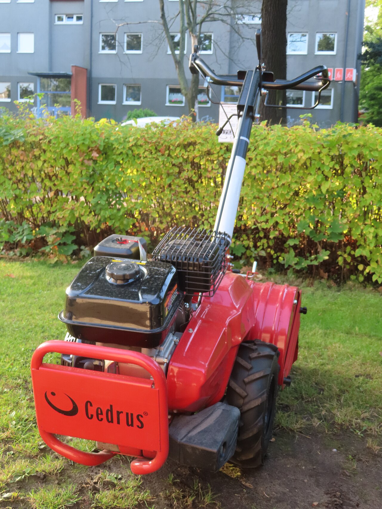 Motozappa Cedrus GL03 accanto a un giardino